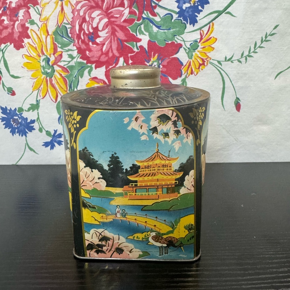 Vintage Asian-Inspired Decorative Tea Tin